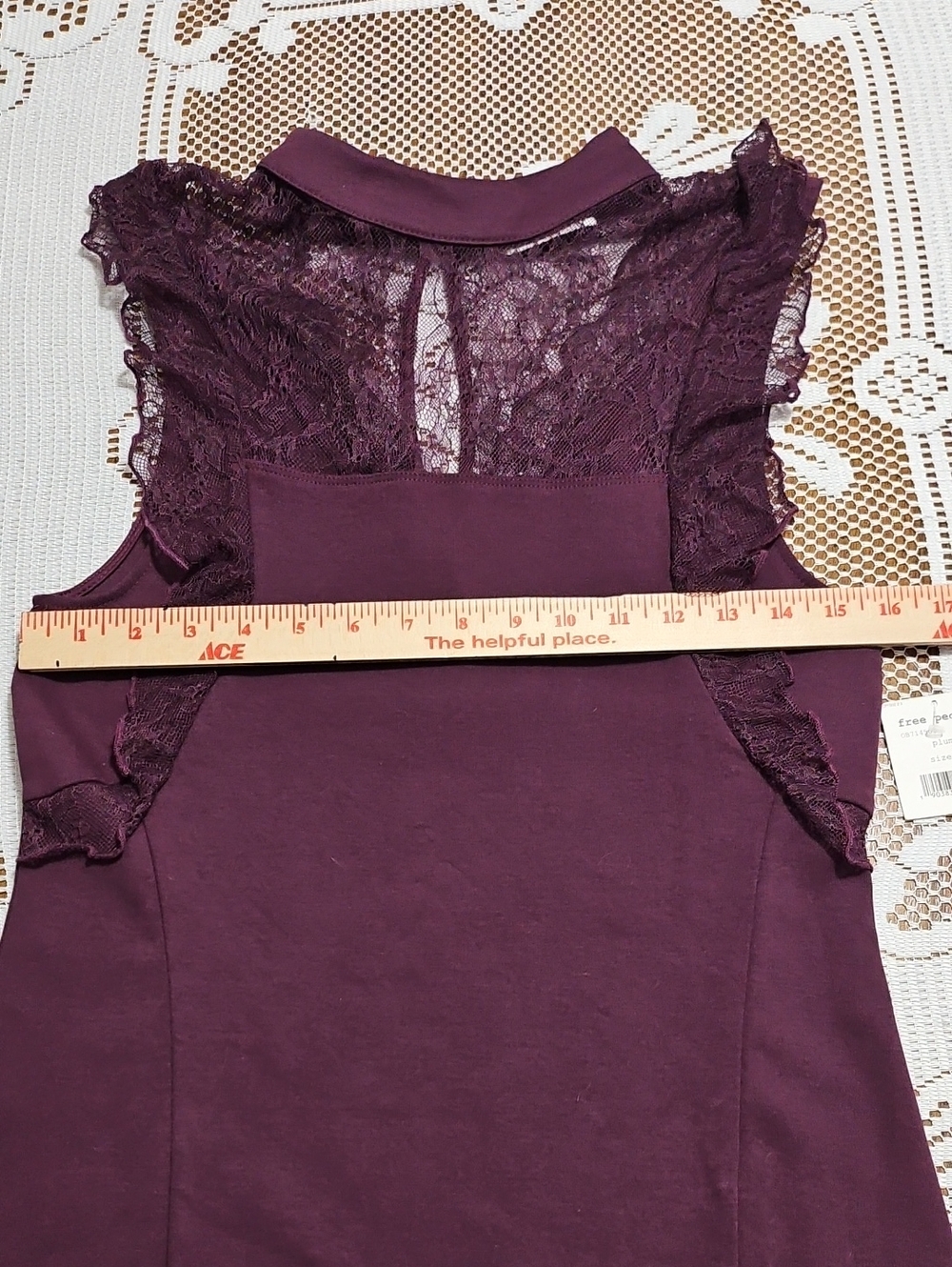 Free People NWT Plum Lace Mini Dress Ruffle Romantic Boho - Picture 7 of 9